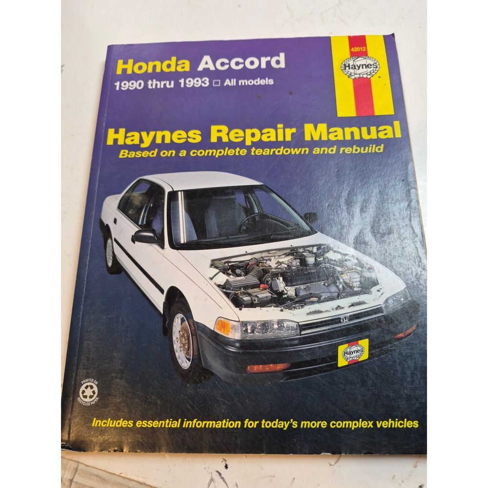 Haynes Repair Manual Honda Accord 1990-1993 All Models Book 42012 DIY Service